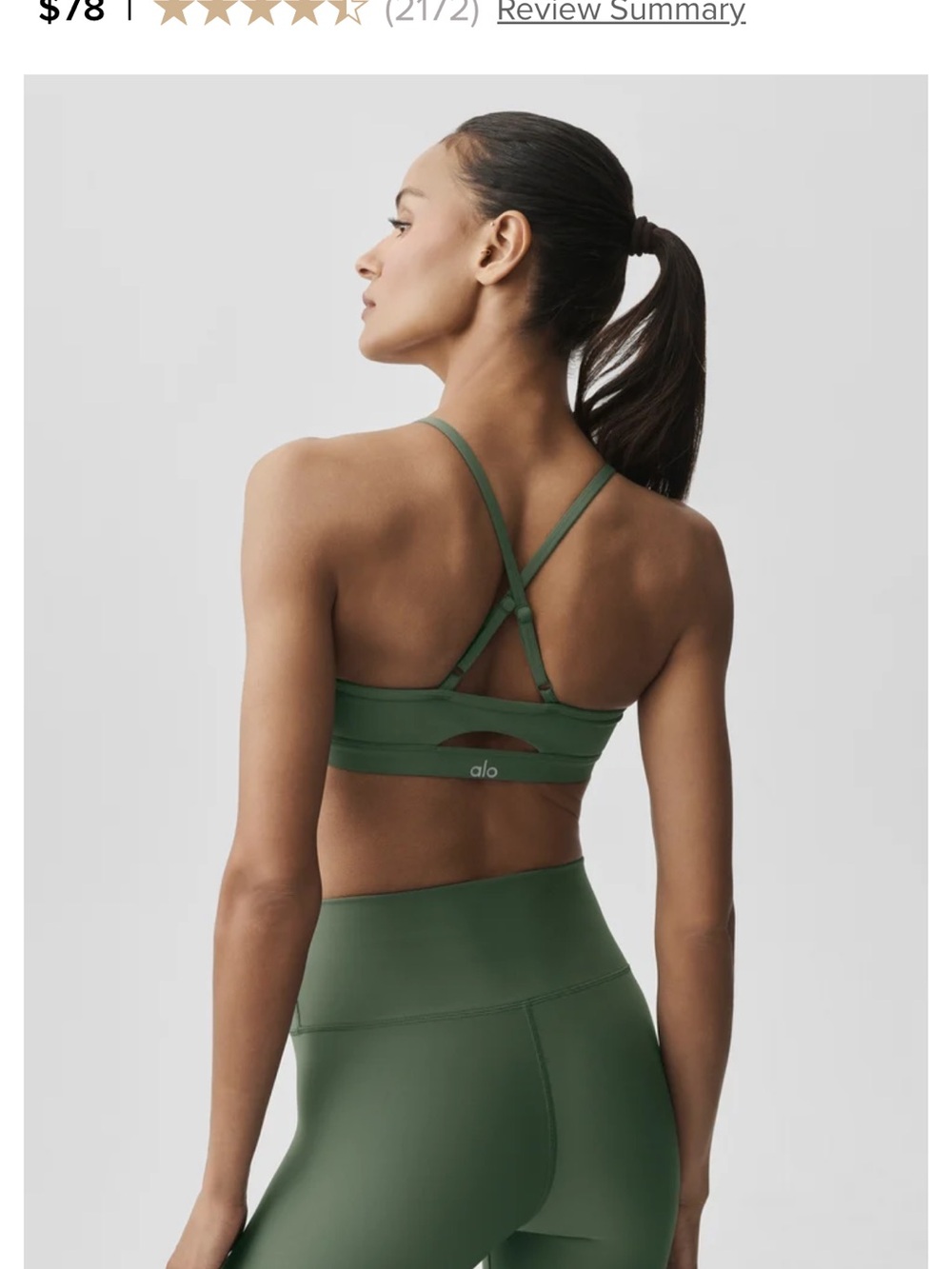 New without tags , ALO Yoga Olive Green Strappy Cross-Back Sports Bra